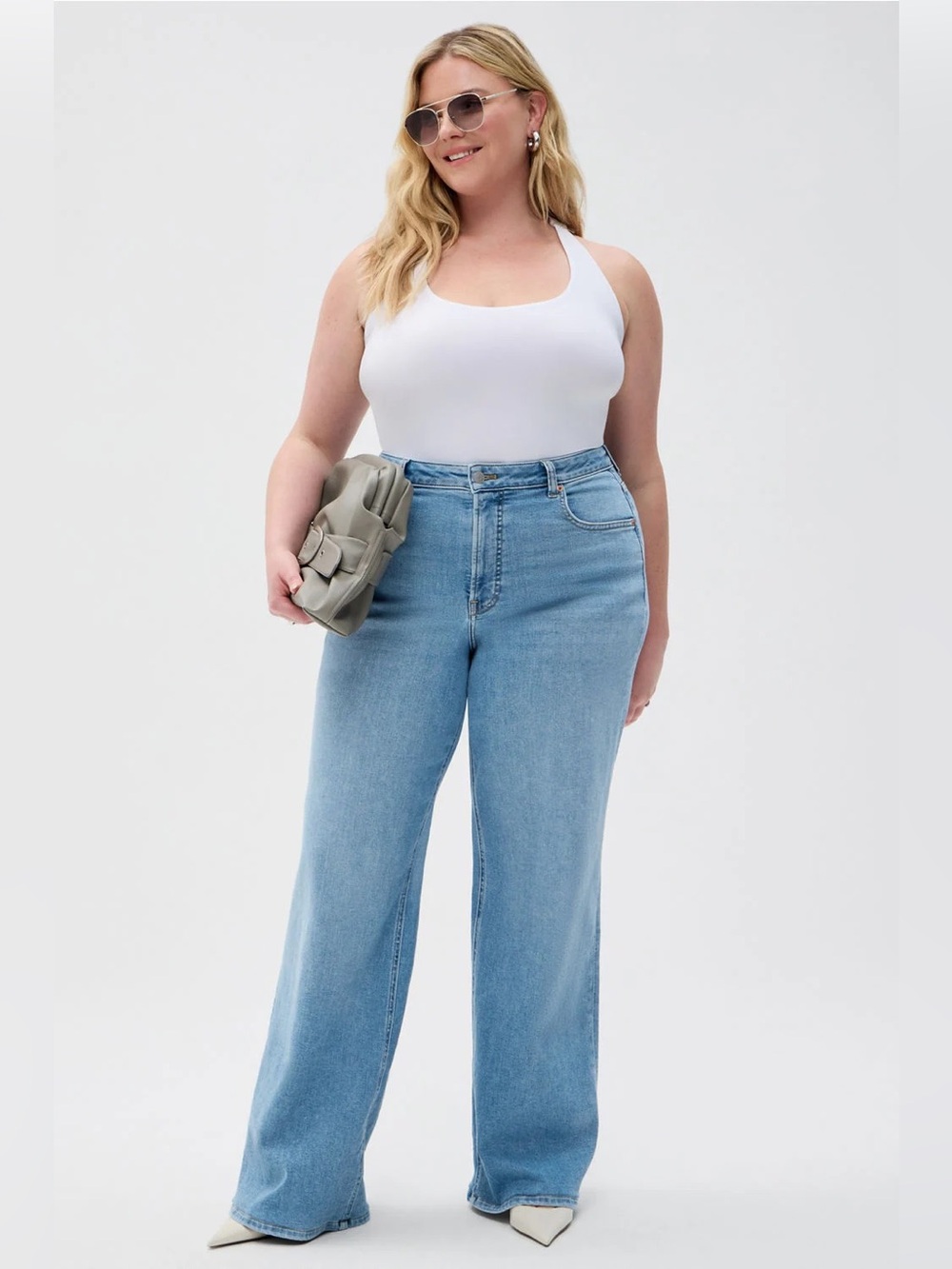 Fabletics Classic Light Blue Wide-Leg Women’s Jeans size 35 tall like new